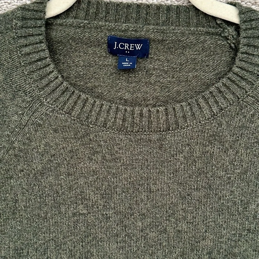J. Crew Olive Green Crewneck Sweater In Super Soft Lambswool Blend